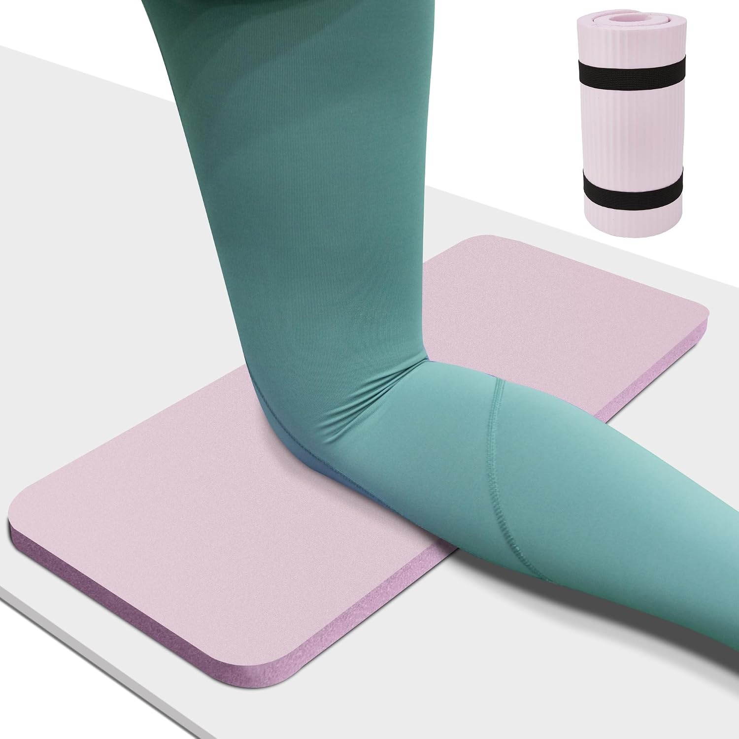 Yoga Knee Pad Cushion, 24 x 9.8 x 0.8 in Thick Mini Yoga Mat, Odor-Free NBR Workout Mat with Storage Strap, Small Exercise Mat for Yoga, Pilates, Kneeling, Planks &amp; Home Gym