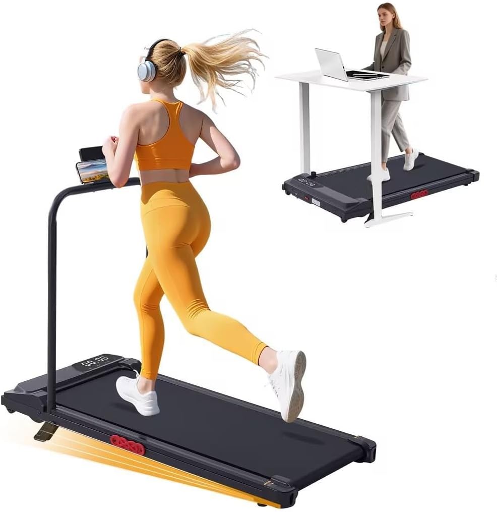 KASSADIN Electric Walking Pad Treadmill with Handle Bar Incline for Home, Portable Walking Pad Treadmill with Handles for Home Small, 3.0HP Mini Under Desk Treadmill for Exercising, 0.6-7.6MPH, 350LB