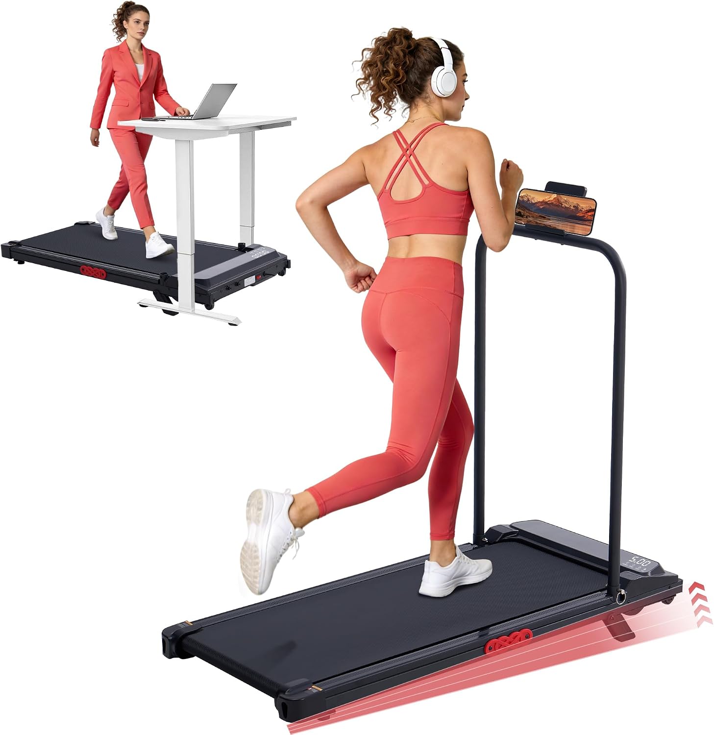 MCRG Portable Walking Pad Treadmill with Handle Bar Incline for Home Small, 3.5HP Electric Walking Pad Treadmill with Incline, Compact Mini Treadmill with Handles for Exercising, 0.6-10MPH, 400LBS