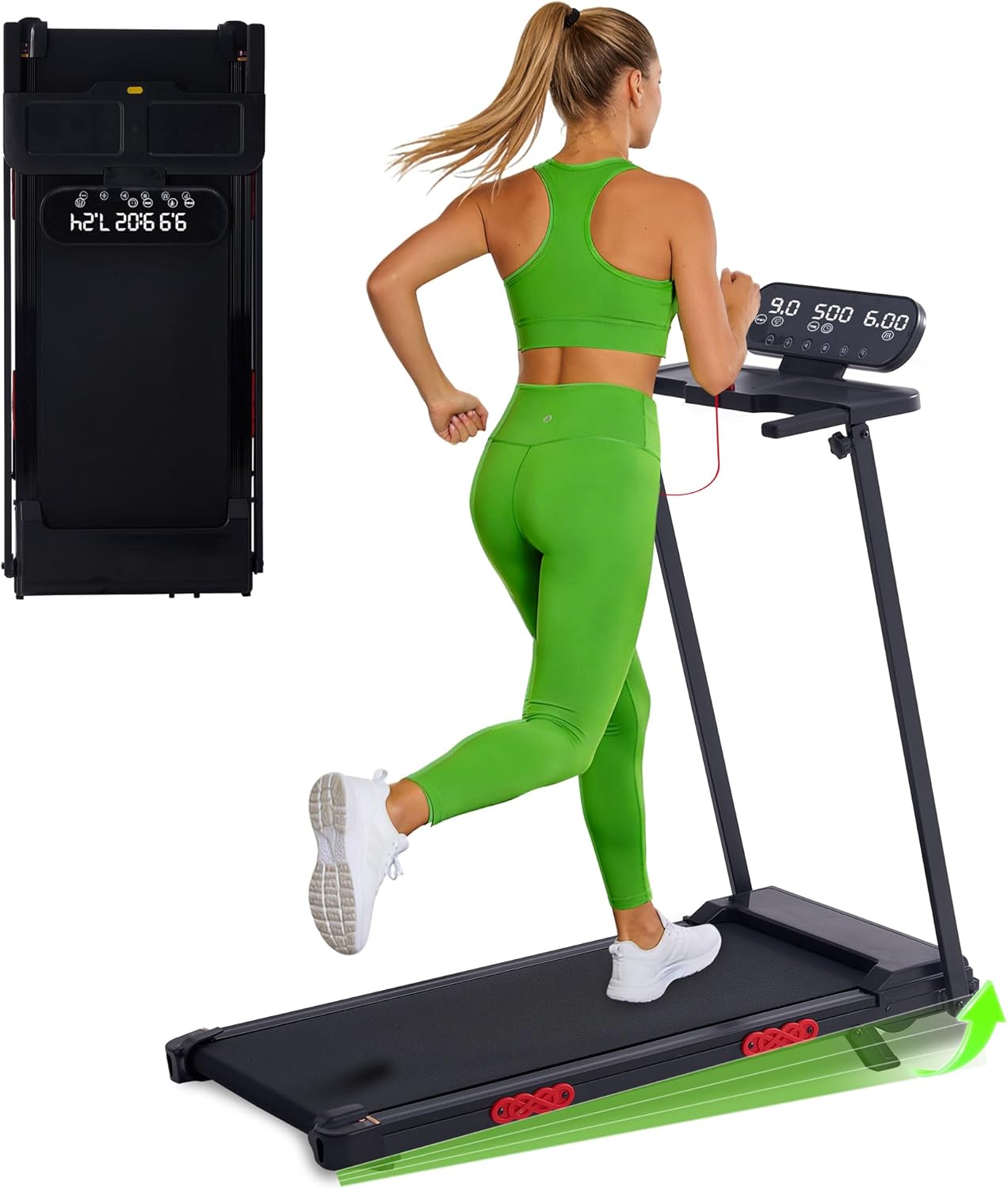 KASSADIN Walking Pad with Handles, Electric Treadmill for Home with Incline, Portable Mini Walking Pad Treadmill with Handle Bar, Small Under Desk Treadmill with Handles, 3.0HP, 0.6-7.6MPH, 350LBS