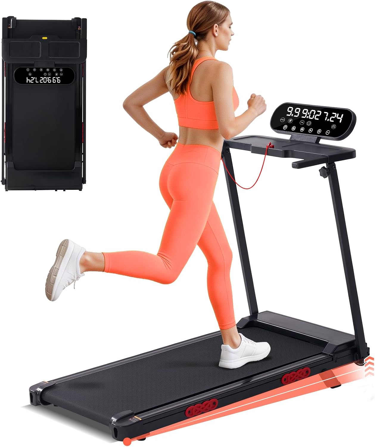 MCRG Portable Walking Pad Treadmill with Handle Bar Incline for Home Small, 3.5HP Electric Walking Pad Treadmill with Incline, Compact Mini Treadmill with Handles for Exercising, 0.6-10MPH, 400LBS