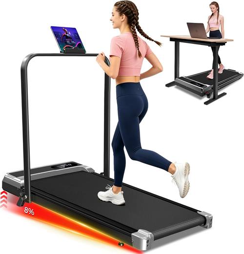 Walking Pad with Handle Bar, 3.0HP Low Noise Foldable Walking Pad Treadmill, Compact Treadmills for Home Small Spaces, Walking Running Machine, Lightweight Treadmills 300LBS Capacity