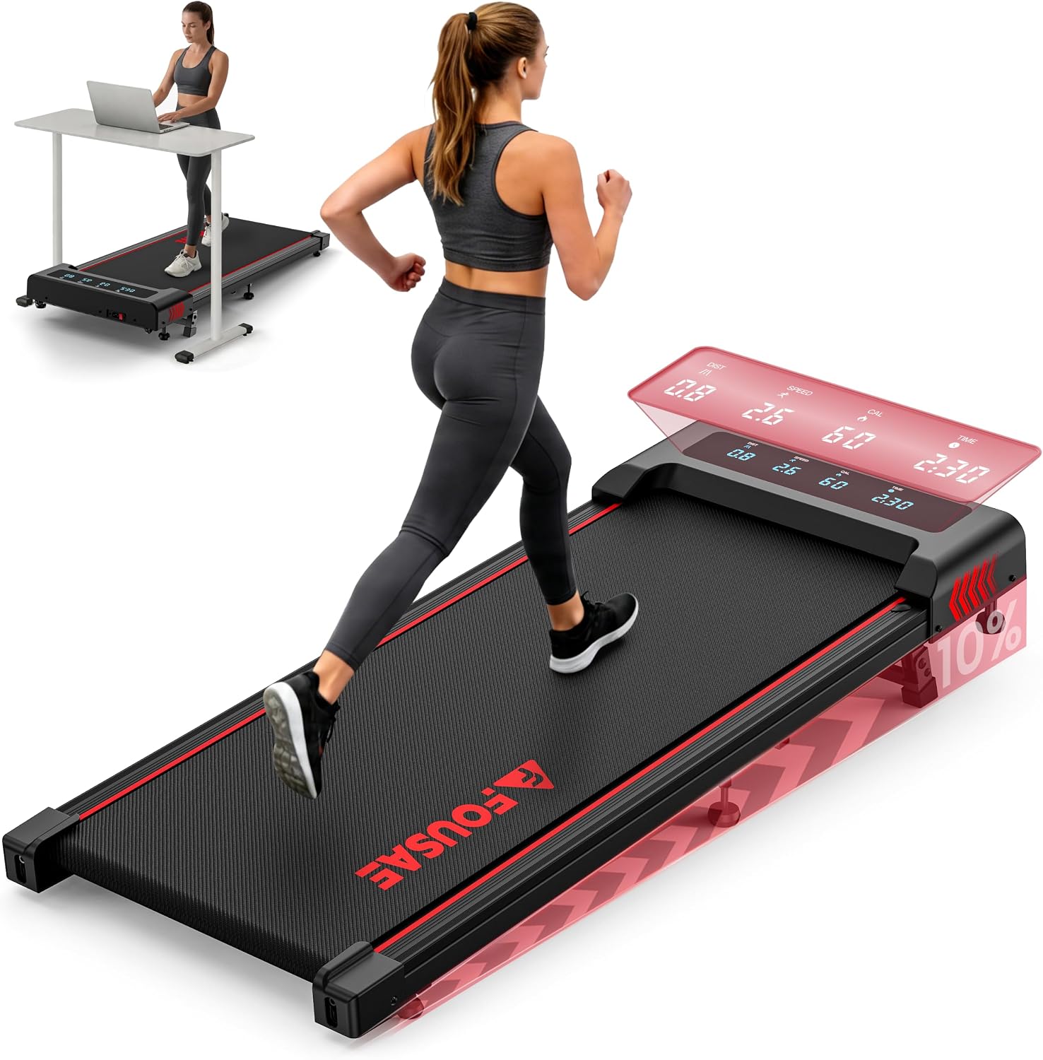 Walking Pad with Incline, FOUSAE 6.2MPH Walking Pad Under Desk Treadmill with 10% Incline, Full Screen LED Display, 2.75HP Brushless Drive, 12 HIIT Programs, Remote Control, 350 LBS Capacity