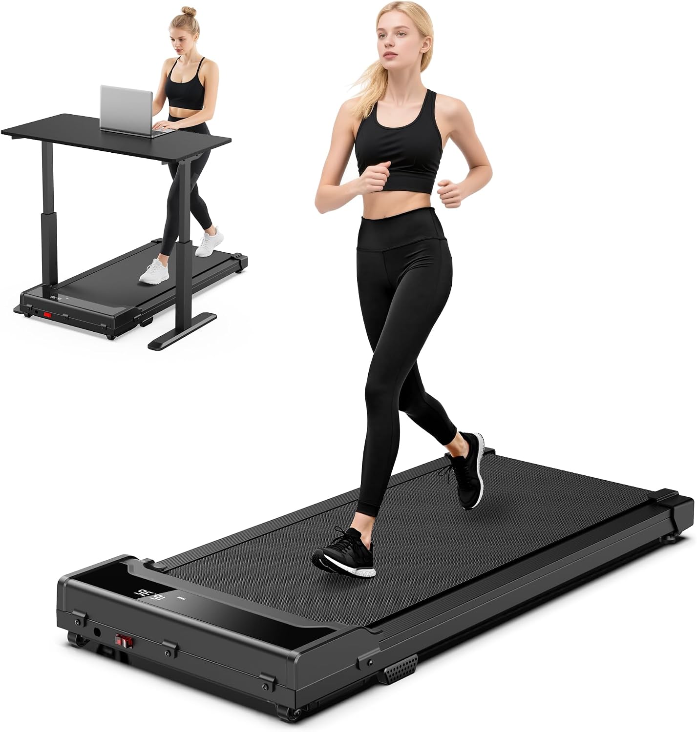 Slim compact under desk walking pad with a remote